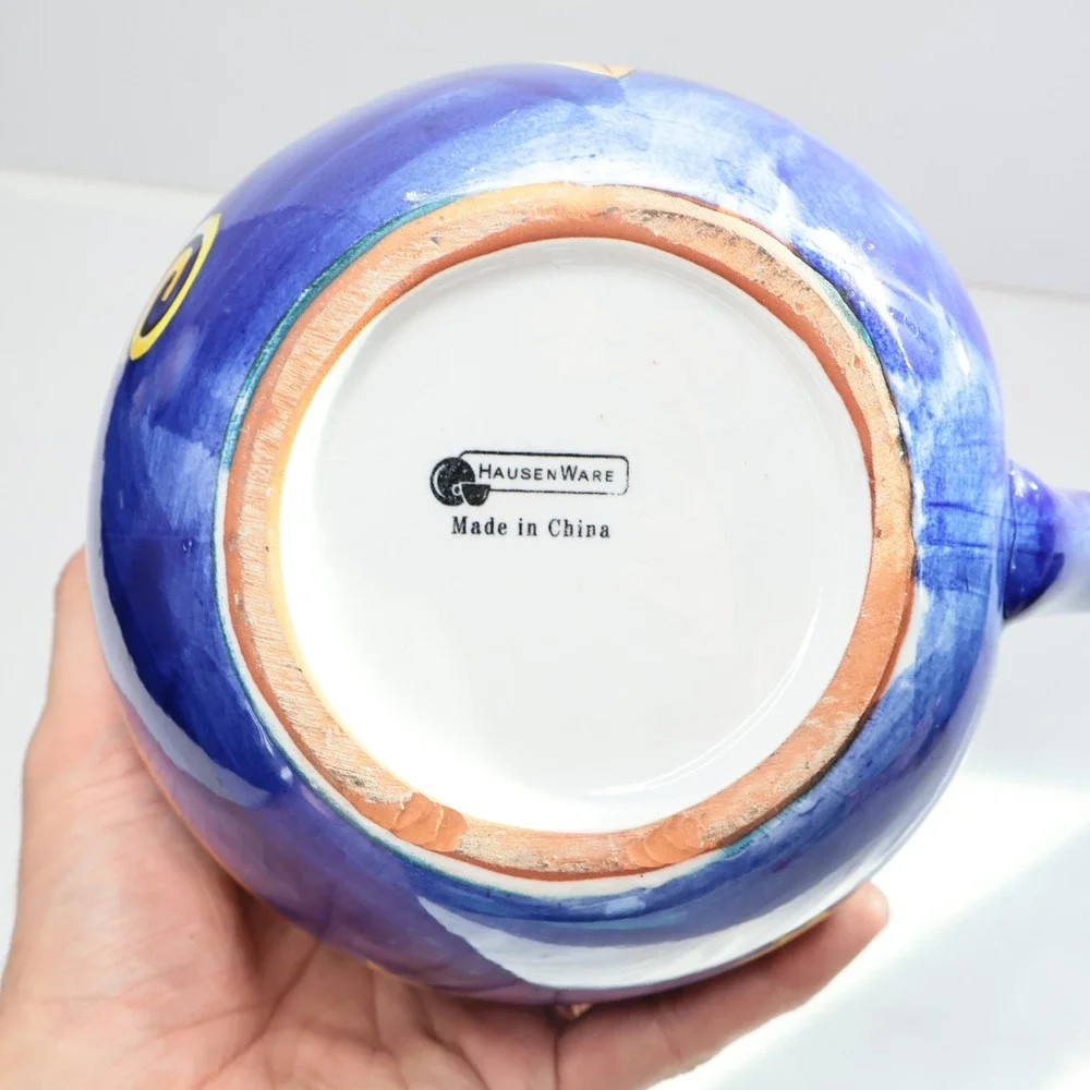 Hausenware Celestial Sun Moon Pitcher Blue Ceramic Soleil Etoile‎ 8 Inch